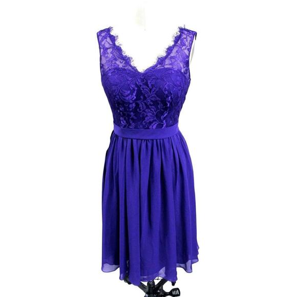 Azazie Purple Chiffon Dress NWT$139 Sz 6 34-27-37 Bridesmaid Formal Knee Length - Picture 6 of 6